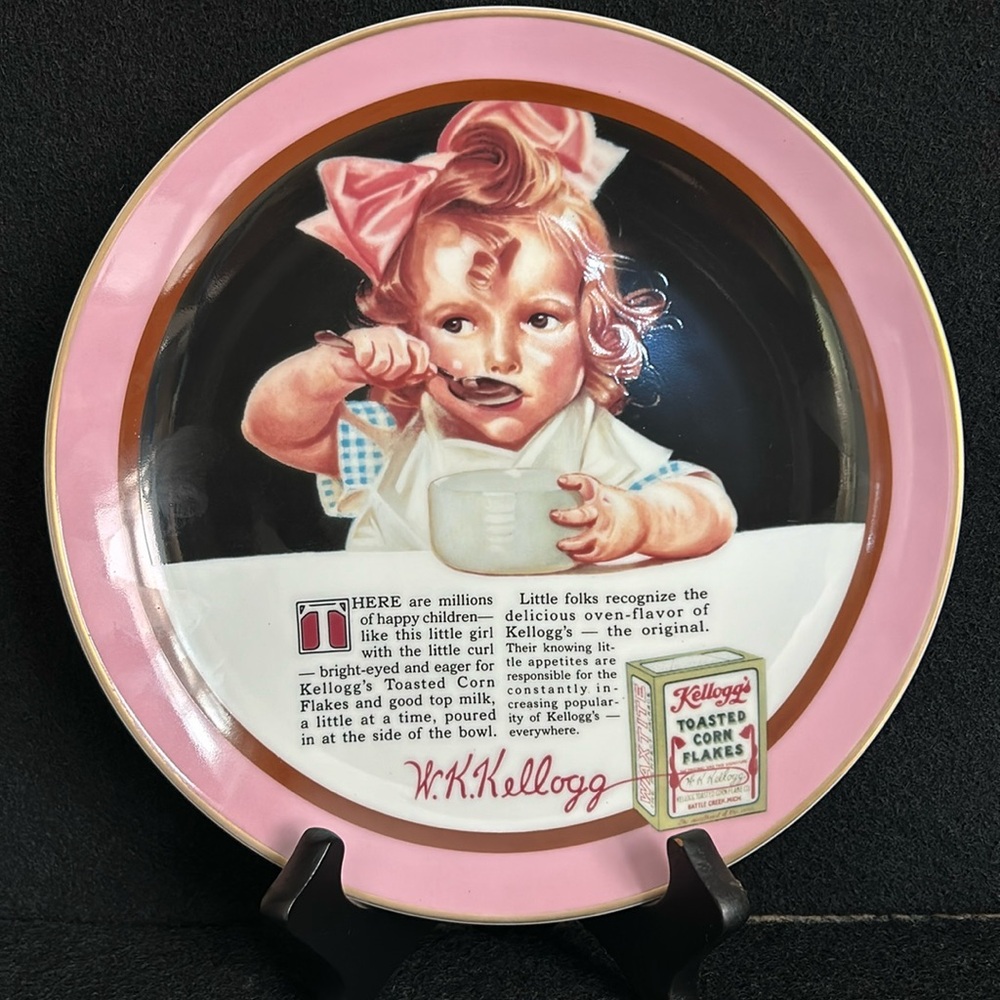 Vintage Kellogg's Nostalgia Collection plate "Girl With the Pink Bow” 1988